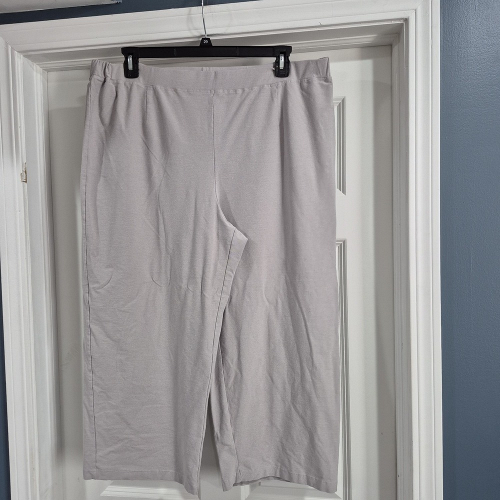 Eileen Fisher Washable Crepe Pants Womens 1X Pale Gray Cropped Pull On Stretch